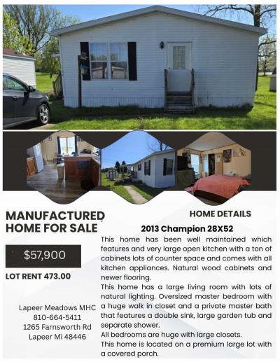 Mobile Home at 1196 Sherwood Dr Lapeer, MI 48446