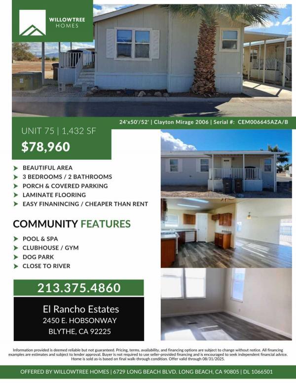 2006 CLAYTON HOMES INC EL2452 3A EL MIRAGE 3BR Manufactured Home