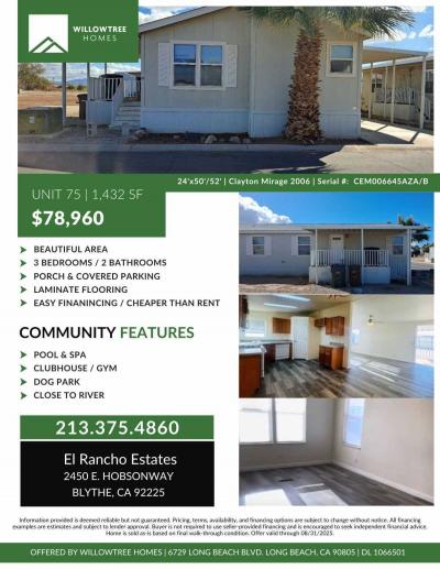 Mobile Home at 2450 E. Hobsonway # 75 Blythe, CA 92225