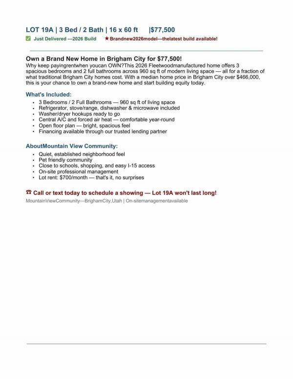 2025 Fleetwood Mobile Home For Sale