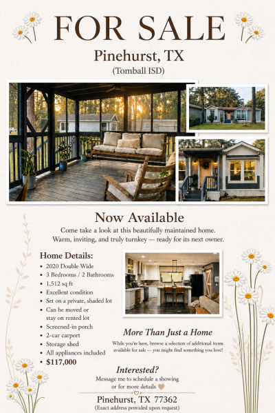 Mobile Home at 12806 Pinecrest Dr. Pinehurst, TX 77362