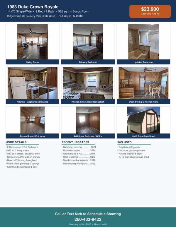 1983 Duke Mobile Home For Sale