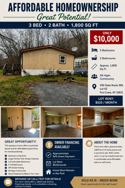 Mobile Home at 434 Route 369 Port Crane, NY 13833