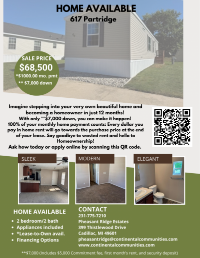 Mobile Home at 617 Partridge Drive Cadillac, MI 49601