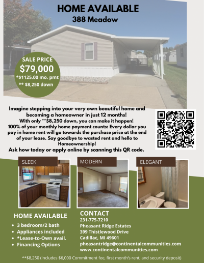 Mobile Home at 388 Meadow Lane Cadillac, MI 49601