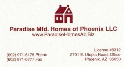 Paradise Mfd Homes of Phoenix mobile home dealer with manufactured homes for sale in Phoenix, AZ. View homes, community listings, photos, and more on MHVillage.