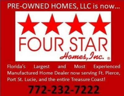 Pre-Owned Homes is now FOUR STAR HOMES mobile home dealer with manufactured homes for sale in Vero Beach, FL. View homes, community listings, photos, and more on MHVillage.