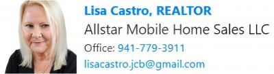 Listed By Beverly Robinson of Allstar Mobile Home Sales  941-776-9845
